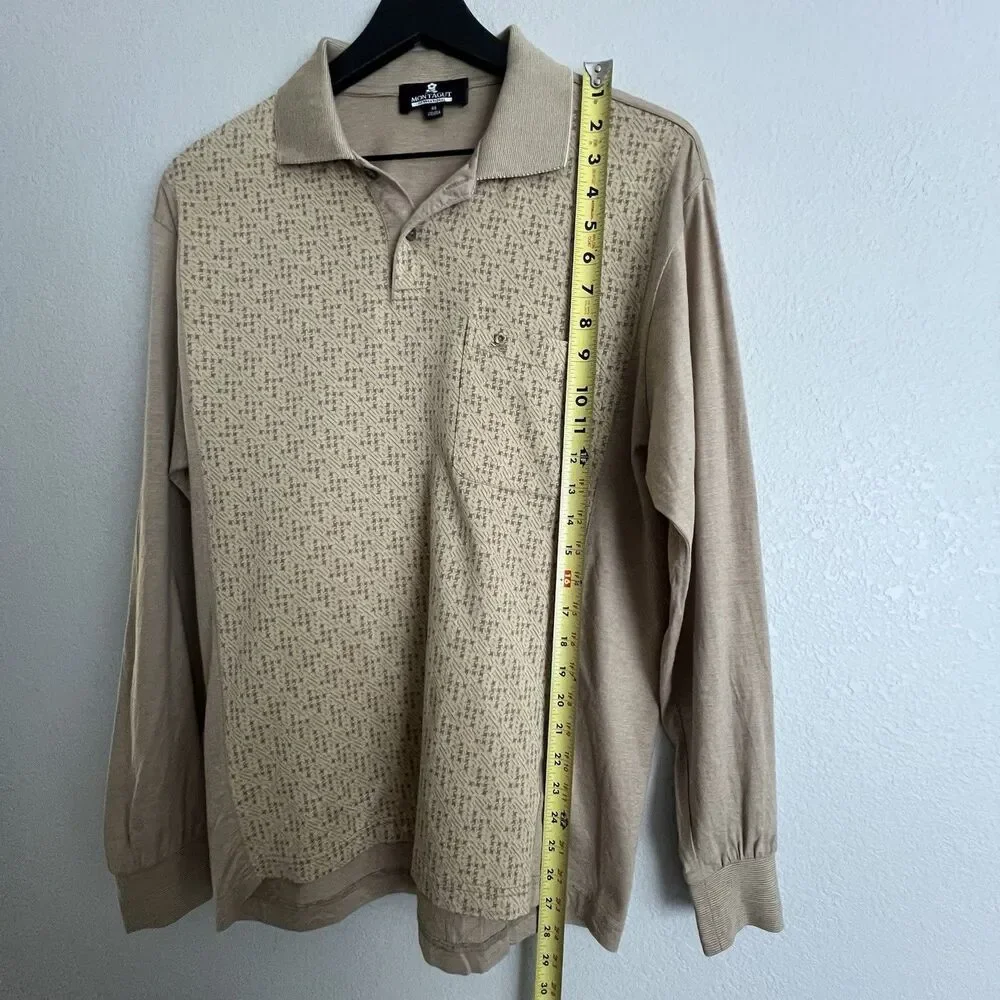 Vintage Montagut Paris Mens Long Sleeve Polo Size 48 Tan